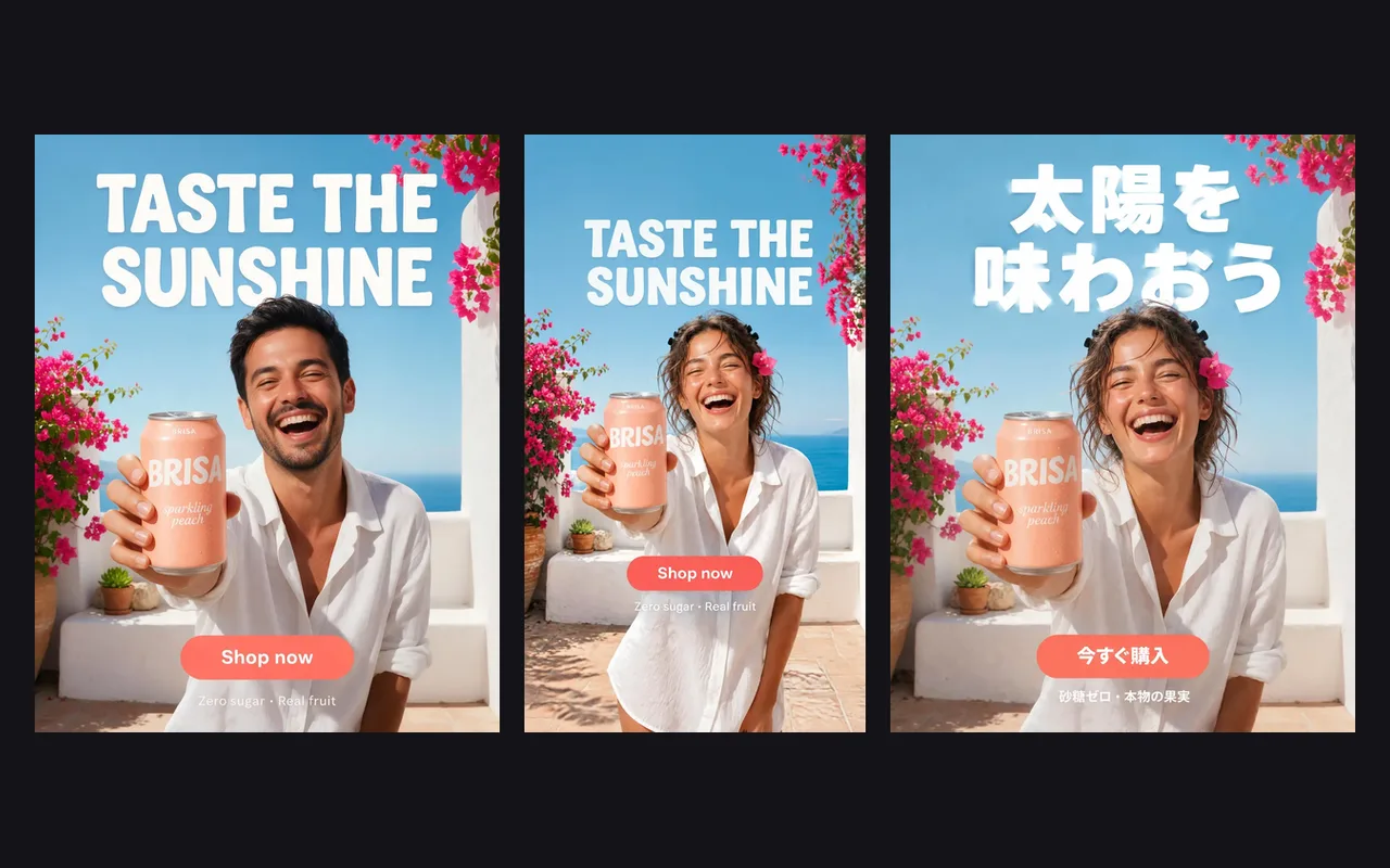 Die Brisa-Anzeige als Variante, als Stories-Format und als japanische Version