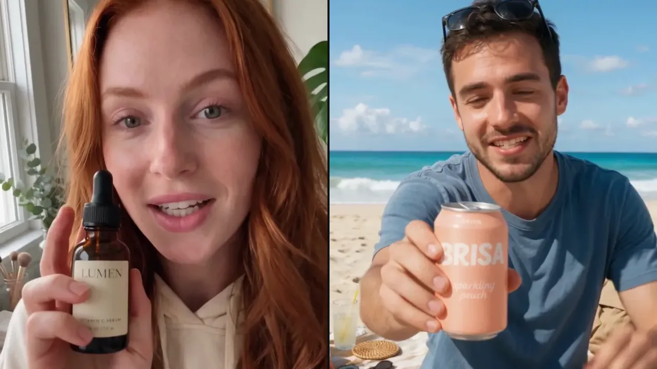 Dva UGC tvůrci drží do kamery sérum a plechovku s nápojem